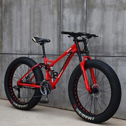 DDSGG Fat Tyre Mountain Bike 24-Inch Mountain Bike, 24-Speed Carbon Steel Frame Mountain Bike, Suspension Fork Mountain Bike, with Double Disc Brakes, for Men And Women, red