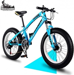 baozge Fat Tyre Mountain Bike 24 Inch Mountain Trail Bike with Fat Tire Adults Men Women Hardtail Mountain Bikes with Front Suspension Mechanical Disc Brakes Anti-Slip Carbon Steel Mountain Bicycle White 7 Speed-27 Speed_Blue