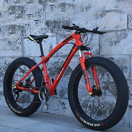 SHUI Bike 24inch Fat Tire Mountain Bike, 7 / 21 / 24 / 27 / 30 Speed MTB, High Carbon Steel Frame, Stable Disc Brake, Bold Shock Absorber Fork, Front Suspension Anti-Slip Bikes Red-24sp