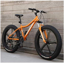 MKWEY Fat Tyre Mountain Bike 26 Inch Adult Mountain Bikes, High-carbon Steel Hardtail Mountain Bicycle, Fat Tire All Terrain MTB Bikes, Women Men's Anti-Slip Bikes, Yellow, 27 Speed 5 Spoke