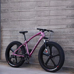 WSZGR Fat Tyre Mountain Bike 26 Inch Fat Tire Bicycle, Men Women Students Variable Speed Bike, Men's High-carbon Steel Frame Hardtail Mountain Bikes Pink 5 Spoke 26", 21-speed