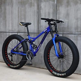 DDSGG Fat Tyre Mountain Bike 26-Inch Fat Tire Mountain Bike, High-Carbon Steel Frame, 24-Speed, Double Disc Brakes And Shock-Absorbing Forks for Men And Women, blue