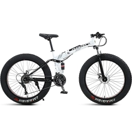 Bananaww Fat Tyre Mountain Bike 26 Inch Folding Mountain Bike with Full Suspension High Carbon Steel Frame, Mens Fat Tire Mountain Bik with 7 / 21 / 24 / 27 / 30 Speed, Double Disc Brake and 4-Inch Wide Knobby Tires