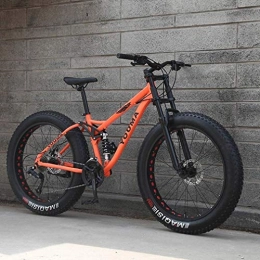 Suge Fat Tyre Mountain Bike 26 Inch Mens Fat Tire Mountain Bike, Beach Snow Bikes, Double Disc Brake Cruiser Bicycle, Lightweight High-Carbon Steel Frame, Aluminum Alloy Wheels (Color : Orange, Size : 24 speed)