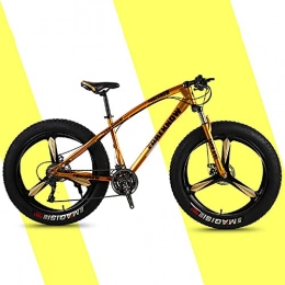 SHUI Bike 26-inch Mens Fat Tire Mountain Bike, High Carbon Steel Frame, 21-Speed, 3-spoke Wheels, Stable Disc Brake, Multi-Colors Gold-24sp