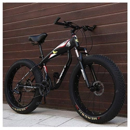 AUTOKS Fat Tyre Mountain Bike 26 Inch Mountain Bikes, Fat Tire Hardtail Mountain Bike, Aluminum Frame Alpine Bicycle, Mens Womens Bicycle with Front Suspension, Black, 24 Speed Spoke