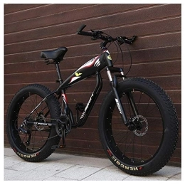WJSW Fat Tyre Mountain Bike 26 Inch Mountain Bikes, Fat Tire Hardtail Mountain Bike, Aluminum Frame Alpine Bicycle, Mens Womens Bicycle with Front Suspension, Black, 24 Speed Spoke