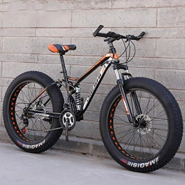 AP.DISHU Fat Tyre Mountain Bike 26 Inch Snow / Beach / Mountain Bikes Fat Tire Dual Disc Brake Big Wheels Bicycle High-Carbon Steel Frame All Terrain Anti-Slip Bicycle, Orange, 21 Speed
