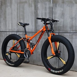 SHUI Fat Tyre Mountain Bike 26'' Mountain Bikes, 27 Speed Adult Fat Tire Beach Snow Bicycle, Lightweight High-Carbon Steel Frame, Student Outdoor Camping Double Shock-Absorbing All Terrain Sand orange-21 speed