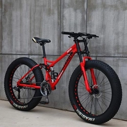 YilwnnCse Fat Tyre Mountain Bike 26" Mountain Bikes, Adult Fat Tire Mountain Trail Bike, 21 Speed Bicycle, High-carbon Steel Frame Dual Full Suspension Dual Disc Brake (Red)