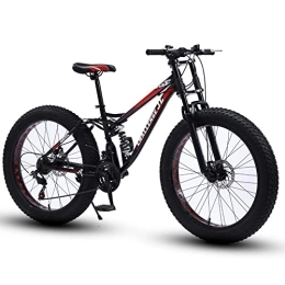 TAURU Bike 26" Mountain Bikes, Adult Fat Tire Mountain Trail Bike, Snow Bike Road Bike, 21 Speed Bicycle, High-carbon Steel Frame Dual Full Suspension Dual Disc Brake (Black red)