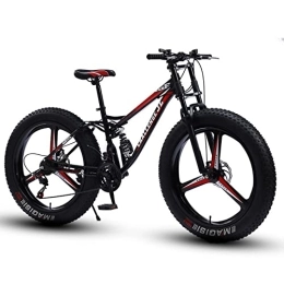 TAURU Fat Tyre Mountain Bike 26" Mountain Bikes, Adult Fat Tire Mountain Trail Bike, Snow Bike Road Bike, 21 Speed Bicycle, High-carbon Steel Frame Dual Full Suspension Dual Disc Brake (Black red1)