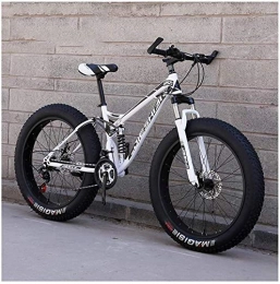 IMBM Fat Tyre Mountain Bike Adult Mountain Bikes, Fat Tire Dual Disc Brake Hardtail Mountain Bike, Big Wheels Bicycle (Color : White, Size : 24 Inch 21 Speed)