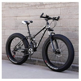 WJSW Fat Tyre Mountain Bike Adult Mountain Bikes, Fat Tire Dual Disc Brake Hardtail Mountain Bike, Big Wheels Bicycle, High-carbon Steel Frame, Black, 24 Inch 21 Speed