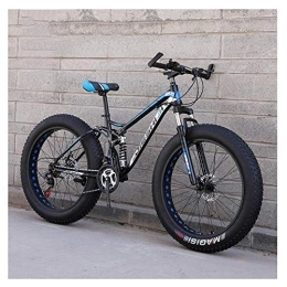 WJSW Fat Tyre Mountain Bike Adult Mountain Bikes, Fat Tire Dual Disc Brake Hardtail Mountain Bike, Big Wheels Bicycle, High-carbon Steel Frame, New Blue, 24 Inch 21 Speed