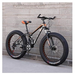 WJSW Fat Tyre Mountain Bike Adult Mountain Bikes, Fat Tire Dual Disc Brake Hardtail Mountain Bike, Big Wheels Bicycle, High-carbon Steel Frame, New Orange, 24 Inch 27 Speed