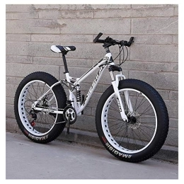 WJSW Fat Tyre Mountain Bike Adult Mountain Bikes, Fat Tire Dual Disc Brake Hardtail Mountain Bike, Big Wheels Bicycle, High-carbon Steel Frame, New White, 24 Inch 21 Speed
