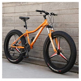 FHKBK Fat Tyre Mountain Bike Adults Mountain Bicycle 26 Inch Fat Tire Hardtail Mountain Trail Bikes with Front Suspension for Men / Women, Mechanical Dual Disc Brakes & Adjustable Seat, 3 Spoke Orange, 7 Speed