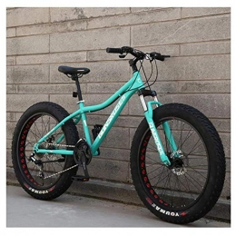 FHKBK Fat Tyre Mountain Bike Adults Mountain Bicycle 26 Inch Fat Tire Hardtail Mountain Trail Bikes with Front Suspension for Men / Women, Mechanical Dual Disc Brakes & Adjustable Seat, Spoke Green, 7 Speed