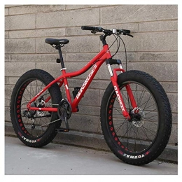FHKBK Fat Tyre Mountain Bike Adults Mountain Bicycle 26 Inch Fat Tire Hardtail Mountain Trail Bikes with Front Suspension for Men / Women, Mechanical Dual Disc Brakes & Adjustable Seat, Spoke Red, 21 Speed