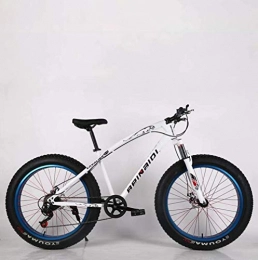 Alqn Bike ALQN 24 inch Adult Fat Tire Mountain Bike, Double Disc Brake Snow Bicycle, High-Carbon Steel Frame Cruiser Bikes Mens, Aluminum Alloy Rims Wheels Beach Bicycles, White, 27 Speed