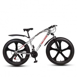 Alqn Bike ALQN Adult Mens Fat Tire Mountain Bike, Variable Speed Snow Beach Bikes, Double Disc Brake Cruiser Bicycle, 26 inch Magnesium Alloy Integrated Wheels, Silver, 27 Speed