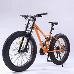 Alqn Fat Tyre Mountain Bike ALQN Adult Mens Fat Tire Mountain Bike, Variable Speed Snow Beach Bikes, Double Disc Brake Cruiser Bicycle, Off-Road Travel Bicycles, 26 inch Wheels, Orange, 21 Speed