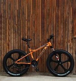 Alqn Bike Alqn Fat Tire Adult Mountain Bike, Double Disc Brake / High-Carbon Steel Frame Cruiser Bikes, Beach Snowmobile Bicycle, 24 inch Magnesium Alloy Integrated Wheels, Orange, 7 Speed
