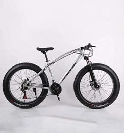 Alqn Bike Alqn Fat Tire Adult Mountain Bike, High-Carbon Steel Frame Cruiser Bikes, Beach Snowmobile Bicycle, Double Disc Brake 26 inch Wheels, Silver, 21 Speed