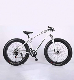 Alqn Bike Alqn Fat Tire Adult Mountain Bike, High-Carbon Steel Frame Cruiser Bikes, Beach Snowmobile Bicycle, Double Disc Brake 26 inch Wheels, White, 21 Speed