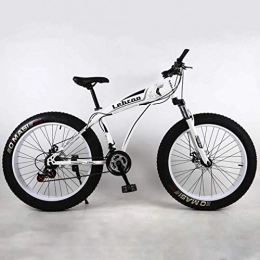 Alqn Bike Alqn Fat Tire Adult Mountain Bike, Lightweight High-Carbon Steel Frame Cruiser Bikes, Beach Snowmobile Mens Bicycle, Double Disc Brake 26 inch Wheels, White, 30 Speed