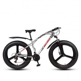 Alqn Fat Tyre Mountain Bike ALQN Mens Adult Fat Tire Mountain Bike, Variable Speed Snow Bikes, Double Disc Brake Beach Cruiser Bicycle, 26 inch Magnesium Alloy Integrated Wheels, Silver, 27 Speed