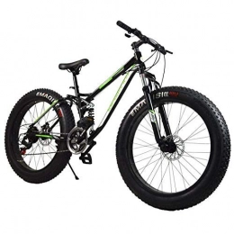 Alqn Fat Tyre Mountain Bike ALQN Mountain Bike, 21Speed Fat Tire Mountain Bicycle, Dual Suspension Frame and High Carbon Steel Frame, Double Disc Brake, 26 inch Wheels, Black Green