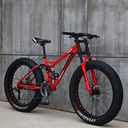 AMITD Fat Tyre Mountain Bike AMITD Adult Mountain Bikes, 24 Inch Fat Tire Hardtail Mountain Bike, Dual Suspension Frame and Suspension Fork All Terrain Mountain Bike, Red, 21 Speed