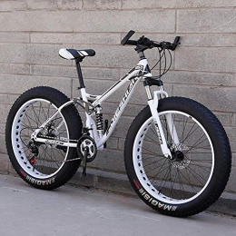 AP.DISHU Fat Tyre Mountain Bike AP.DISHU 24Inch Snow / Beach / Mountain Bikes Fat Tire Dual Disc Brake Big Wheels Bicycle High-Carbon Steel Frame, White Gray, 21 Speed