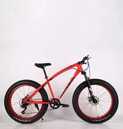 baozge Fat Tyre Mountain Bike baozge 24 inch Adult Fat Tire Mountain Bike Double Disc Brake Snow Bicycle High-Carbon Steel Frame Cruiser Bikes Mens Aluminum Alloy Rims Wheels Beach Bicycles White 7 Speed-24 speed_Red