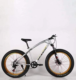 baozge Fat Tyre Mountain Bike baozge 24 inch Adult Fat Tire Mountain Bike Double Disc Brake Snow Bicycle High-Carbon Steel Frame Cruiser Bikes Mens Aluminum Alloy Rims Wheels Beach Bicycles White 7 Speed-7 speed_Silver