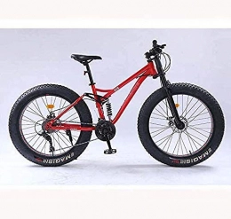 baozge Fat Tyre Mountain Bike baozge 26 inch Mountain Bikes Fat Tire MBT Bike Bicycle Soft Tail Full Suspension Mountain Bike High-Carbon Steel Frame Dual Disc Brake Red 24 Speed-27 speed_Red