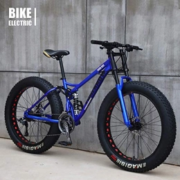 FanYu Fat Tyre Mountain Bike Bicycle Mtb Top, Fat Wheel Motorbike / Fat Bike / Fat Tire Mountain Bike, Beach Cruiser Fat Tire Bike Snow Bike Fat Big Tyre Bicycle 21speed Fat Bikes For Adult, Blue, 24IN