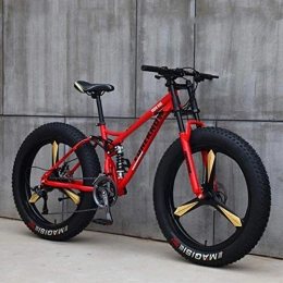 CDFC Bike CDFC Mountain Bikes, 26 Inch Fat Tire Hardtail Mountain Bike, Dual Suspension Frame And Suspension Fork All Terrain Mountain Bike, Red 3 Spoke, 21stage shift