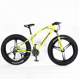 Cxmm Fat Tyre Mountain Bike Cxmm Teens Mountain Bikes, 21-Speed 24 inch Fat Tire Bicycle, High-Carbon Steel Frame Hardtail Mountain Bike with Dual Disc Brake, Yellow, Spoke, Yellow, 3 Spoke