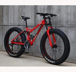 CXY-JOEL Fat Tyre Mountain Bike CXY-JOEL Mountain Bike for Teens of Adults Men and Women, High Carbon Steel Frame, Soft Tail Dual Suspension, Mechanical Disc Brake, 24 / 265.1 inch Fat Tire, Cyan, 24 inch 7 Speed, Red