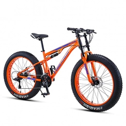 DANYCU Fat Tyre Mountain Bike DANYCU 26 Inch Mountain Bike for Mens, 4.0 Inch Fat Tire Anti-Slip Bike, Off-Road Variable Speed Bicycle, High-Carbon Steel Soft Tail Frame, Dual Disc Brake, Orange, 7 speed