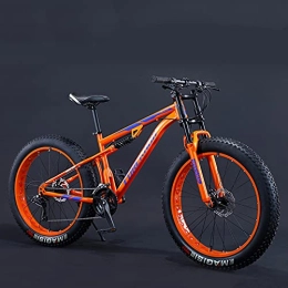 DANYCU Fat Tyre Mountain Bike DANYCU Fat Tire Bike Mens Mountain Bike 26 Inch 21 / 27 Speed Full Suspension Mountain Bikes Anti-Slip Sand Snow Bicycle for Commute Travel Exercise Sport, Orange, 21 speed