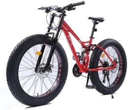 dtkmkj Fat Tyre Mountain Bike dtkmkj 26 Inch Mountain Bikes, Dual Disc Brake Fat Tire Mountain Trail Bike, Adjustable Seat Bicycle, High-Carbon Steel Frame, Red, 27 Speed