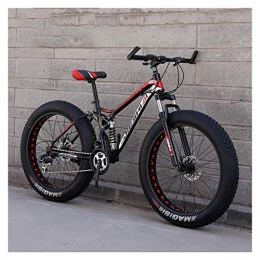 FANG Fat Tyre Mountain Bike FANG Adult Mountain Bikes, Fat Tire Dual Disc Brake Hardtail Mountain Bike, Big Wheels Bicycle, High-carbon Steel Frame, New Red, 24 Inch 21 Speed