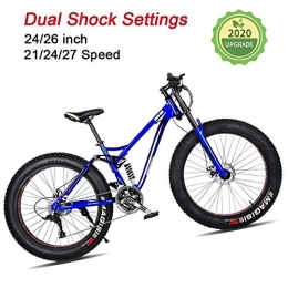 LYRWISHJD Fat Tyre Mountain Bike Fat Tire Mountain Bike 24 Inch 24 Speed Bicycle Exercise Bikes With Shock-absorbing Front Fork And Central Shock Absorber For Beach, Snow, Cross-country, Fitness ( Color : Blue , Size : 24 inch )