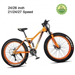 LYRWISHJD Fat Tyre Mountain Bike Fat Tire Mountain Bike 24 Inch 24 Speed Bicycle Exercise Bikes With Shock-absorbing Front Fork And Central Shock Absorber For Beach, Snow, Cross-country, Fitness ( Color : Orange , Size : 24 inch )