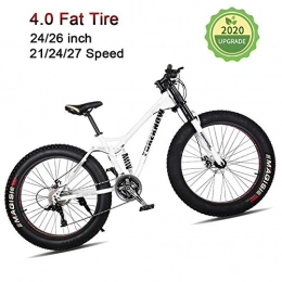 LYRWISHJD Fat Tyre Mountain Bike Fat Tire Mountain Bike 24 Inch 24 Speed Bicycle Exercise Bikes With Shock-absorbing Front Fork And Central Shock Absorber For Beach, Snow, Cross-country, Fitness ( Color : White , Size : 26 inch )