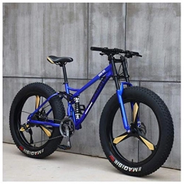 FHKBK Fat Tyre Mountain Bike FHKBK Fat Tire Hardtail Mountain Bike 26 Inch for Men and Women, Dual-Suspension Adult Mountain Trail Bikes, All Terrain Bicycle with Adjustable Seat & Dual Disc Brake, Blue 3 Spokes, 27 Speed